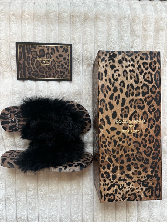 Havaianas Shoes - Havaianas Leopard Print Faux Fur Slide Sandals with Black Fur